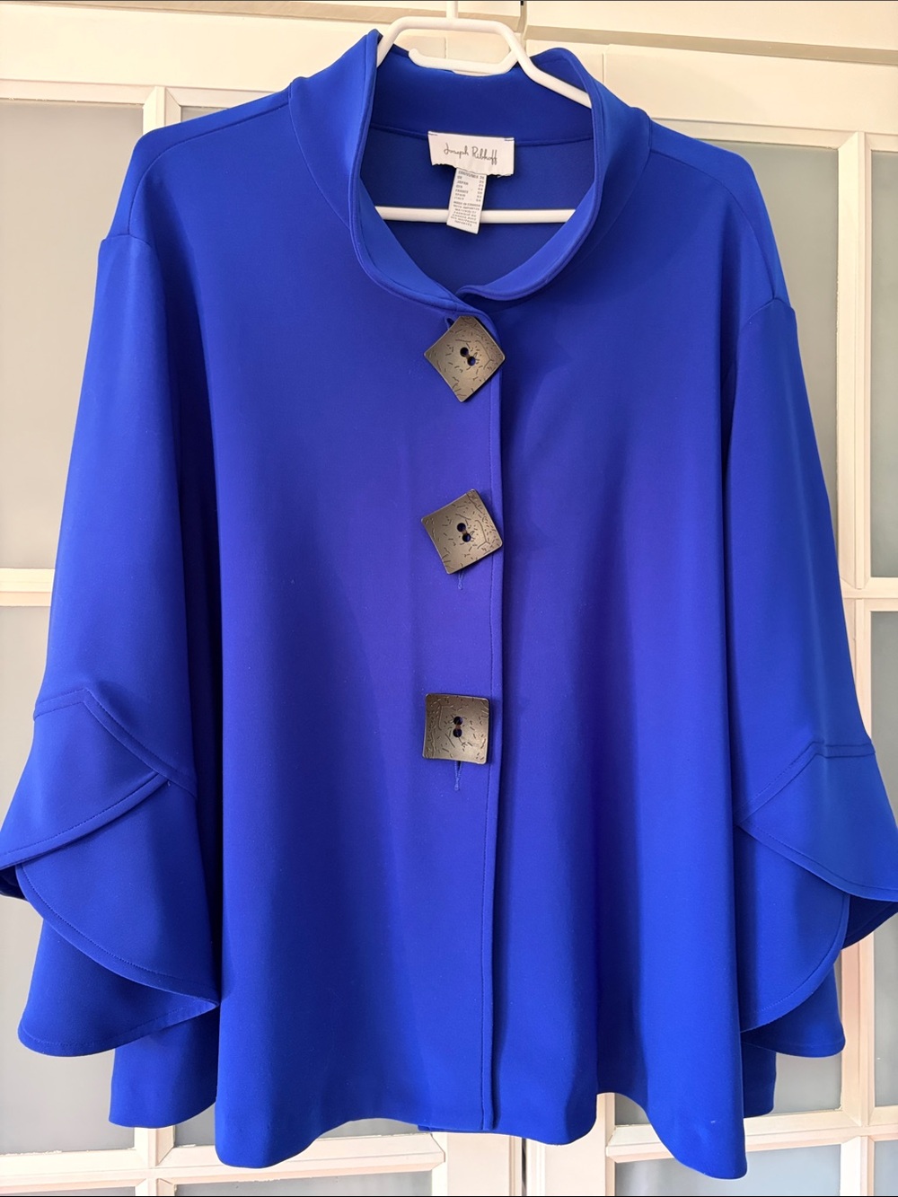 Joseph Ribkoff Cobalt Blue Cascade-Sleeve Tunic with Statement Buttons